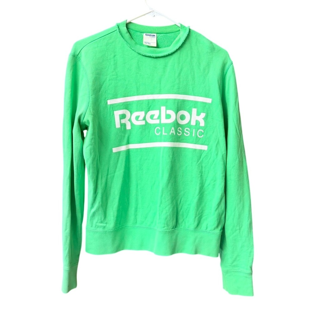 Reebok Classic Sweatshirt Womens Med Green Logo Pullover Crewneck French Terry